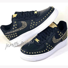 Load image into Gallery viewer, Custom Crystal Air Force 1 - Black &amp; Gold - view 2, hand-jeweled by Bling Vegas