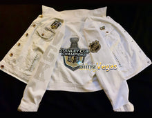 Load image into Gallery viewer, Custom Golden Knights Denim Jacket - Crystallized - view 3, hand-jeweled by Bling Vegas