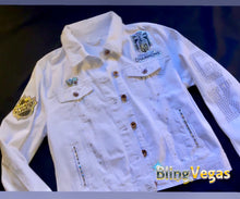 Load image into Gallery viewer, Custom Golden Knights Denim Jacket - Crystallized - view 7, hand-jeweled by Bling Vegas