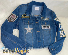 Load image into Gallery viewer, Day of the Dead Golden Knights Denim - Blue, Special Edition - view 2, hand-jeweled by Bling Vegas