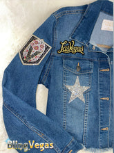 Load image into Gallery viewer, Day of the Dead Golden Knights Denim - Blue, Special Edition - view 4, hand-jeweled by Bling Vegas