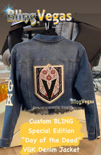 Load image into Gallery viewer, Day of the Dead Golden Knights Denim - Blue, Special Edition - view 5, hand-jeweled by Bling Vegas