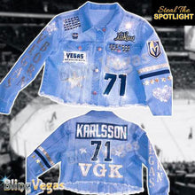 Load image into Gallery viewer, Golden Knights Denim Jacket - Limited, Hand-Jeweled - view 2, hand-jeweled by Bling Vegas