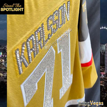 Load image into Gallery viewer, Golden Knights Gold Jersey - Custom Crystallized - view 2, hand-jeweled by Bling Vegas