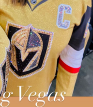 Load image into Gallery viewer, Golden Knights Gold Jersey - Custom Crystallized - view 3, hand-jeweled by Bling Vegas
