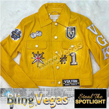 Load image into Gallery viewer, Golden Knights Leather Jacket - Gold, One of One - view 2, hand-jeweled by Bling Vegas