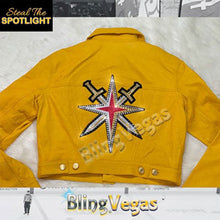 Load image into Gallery viewer, Golden Knights Leather Jacket - Gold, One of One - view 3, hand-jeweled by Bling Vegas