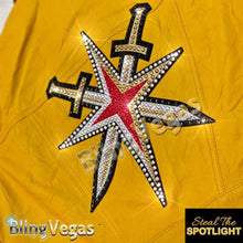 Load image into Gallery viewer, Golden Knights Leather Jacket - Gold, One of One - view 4, hand-jeweled by Bling Vegas