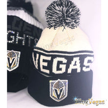 Load image into Gallery viewer, Golden Knights Pom Beanie - Crystallized - view 3, hand-jeweled by Bling Vegas