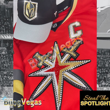 Load image into Gallery viewer, Golden Knights Reverse Retro Jersey - Red, Crystallized - view 2, hand-jeweled by Bling Vegas