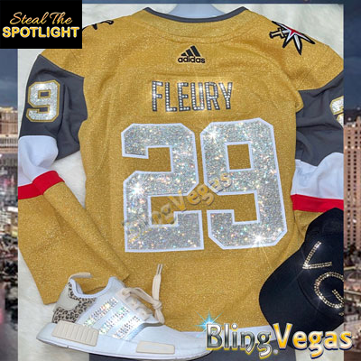 Bling.Vegas Boutique Crystallized Gold VGK Jerseys Bling Vegas